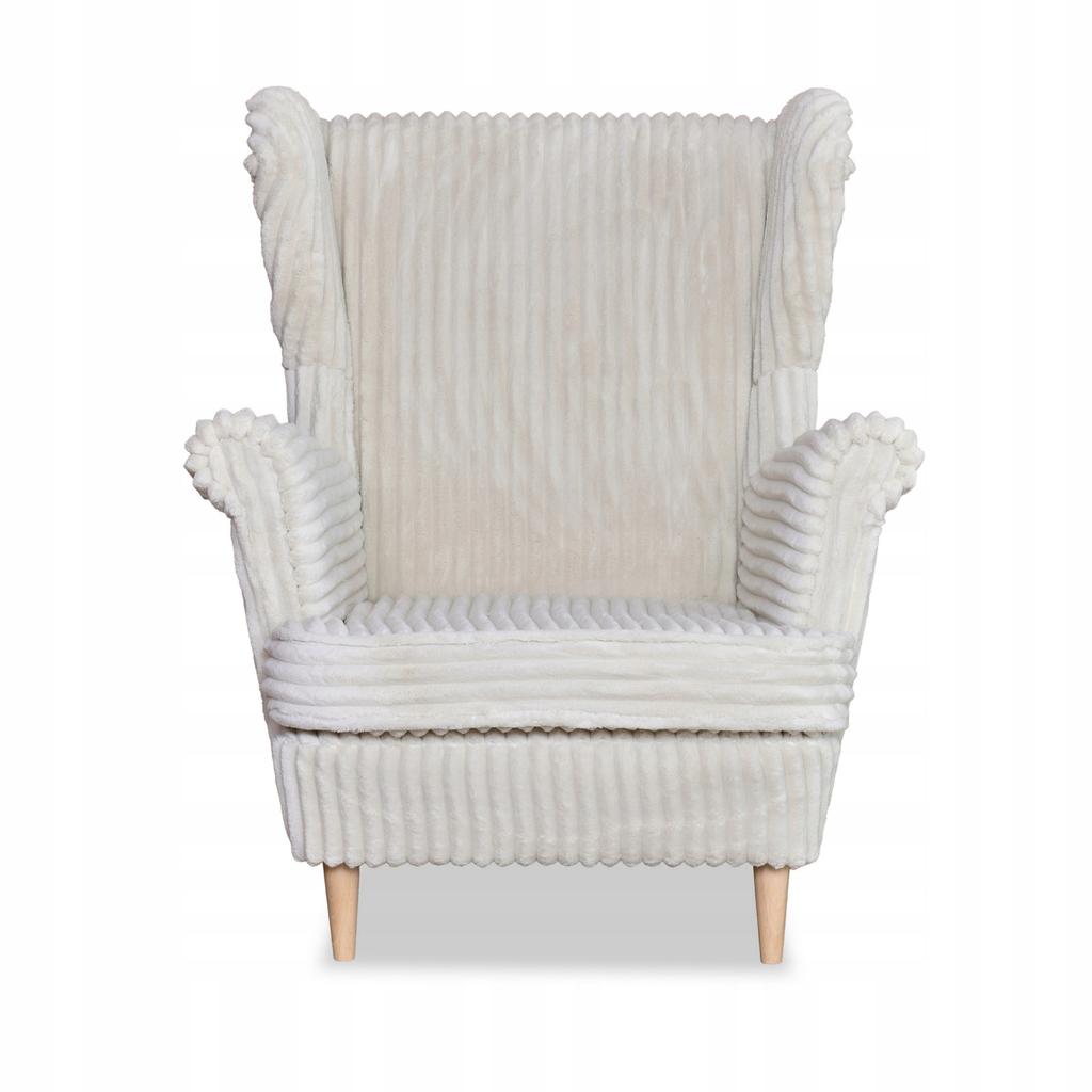 Rene Wingback Chair with Footstool Scandinavian Family Furniture Beige Corduroy