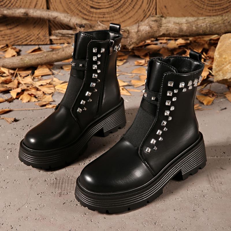 

Trendy Personality Custom Versatile Black Block Heel Short Thigh Boots for Women Popular Booties 42