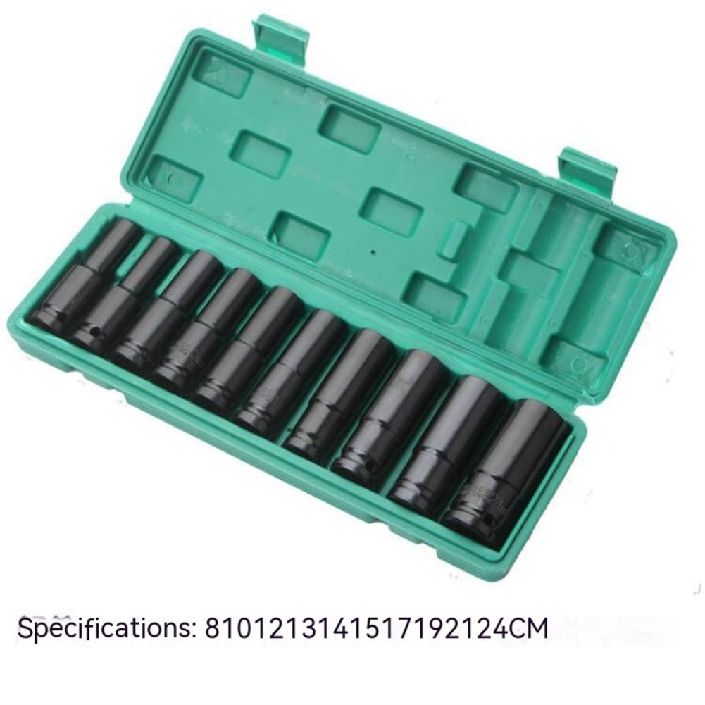 10 Pieces 1/2-Inch Drive Deep Impact Socket Set 8mm-24mm Metric 6 Point Socket Kit With Storage Case Tools For Tire Removing