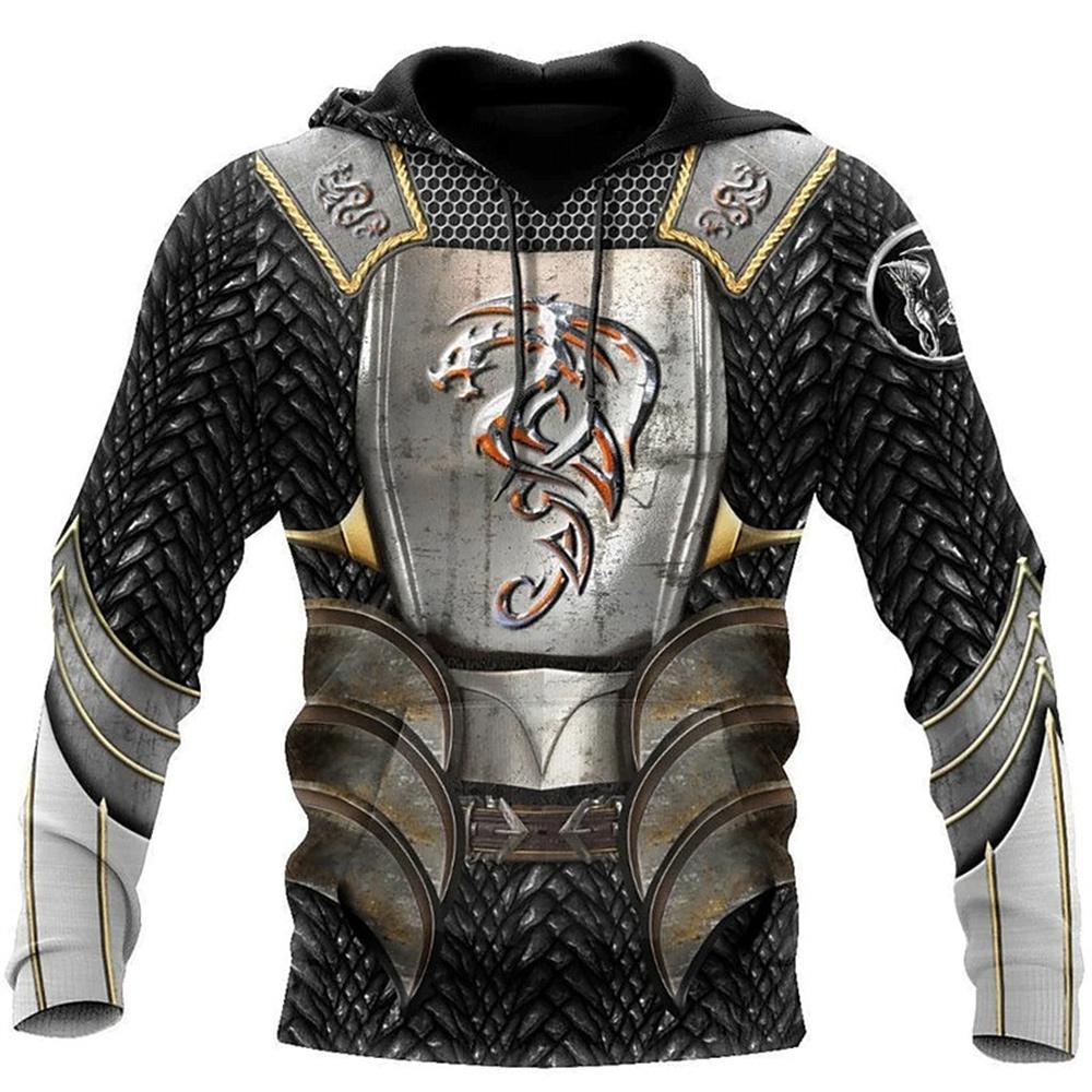 Vintage Hoodies Men'S Hoodie 3d Medieval Armor Print Pullover Oversized Men Clothing Tops Male Spring Fall Loose Vintage Clothes