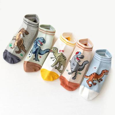 5 Paar Socken mit Dinosaurier-Muster für Jungen, bequem, atmungsaktiv, lässig, weiche Kindersocken