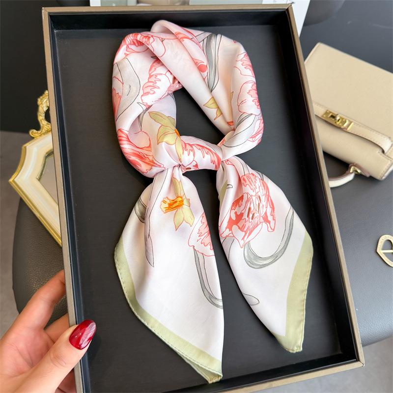 70cm Scarf Soft Satin Women Summer Shawls And Wrap Hijab Scarves Femme Pashmina Echarpe Designer Beach Stole Bandana