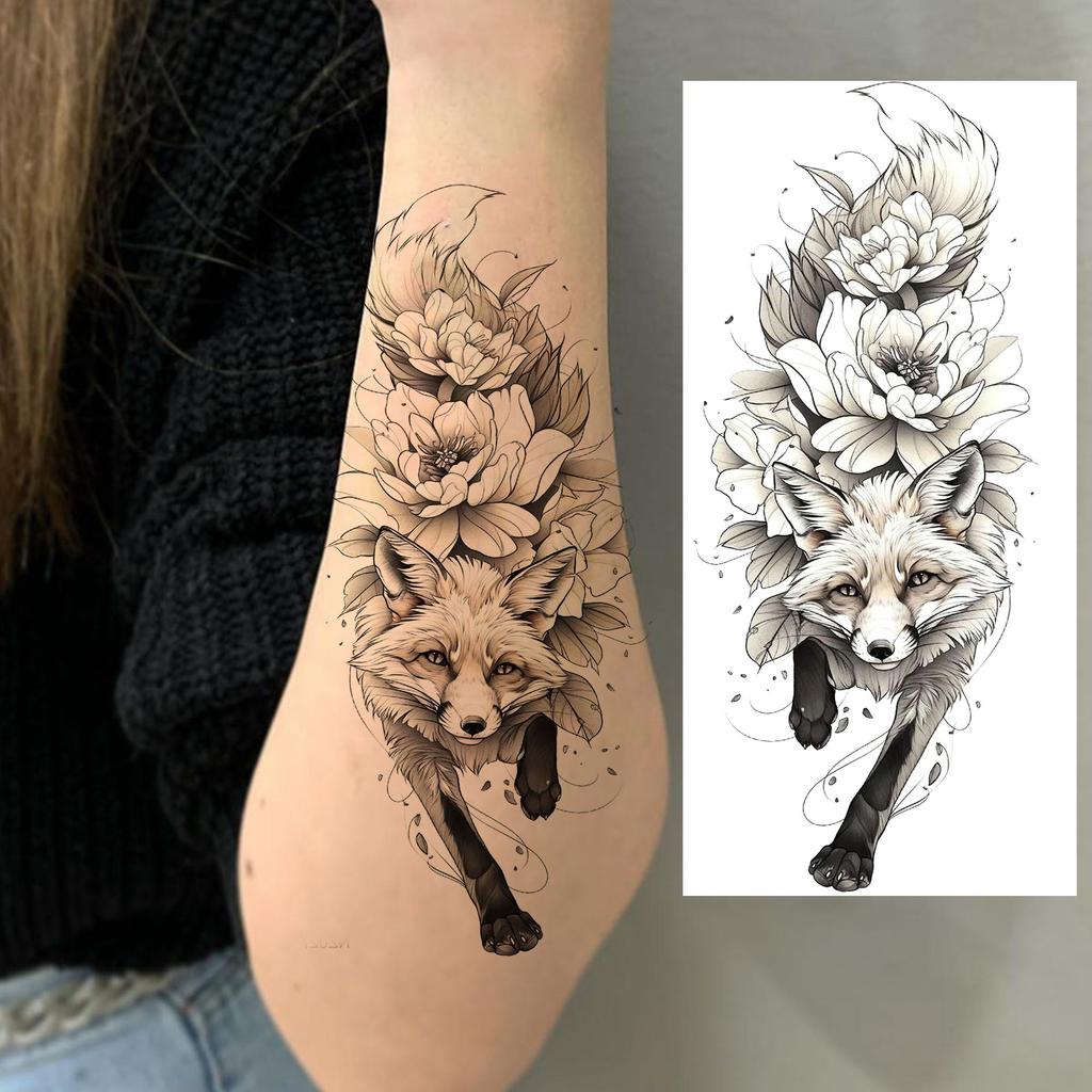 1 Sheet Sketch Flower Animals Temporary Tattoos For Women Long Lasting Waterproof Elephant Turtle Fake Tattoo Body Art Stickers