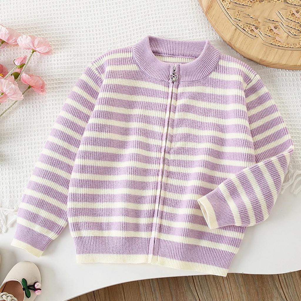Gestreifter Strick-Cardigan für Mädchen, Pullover mit langen Ärmeln