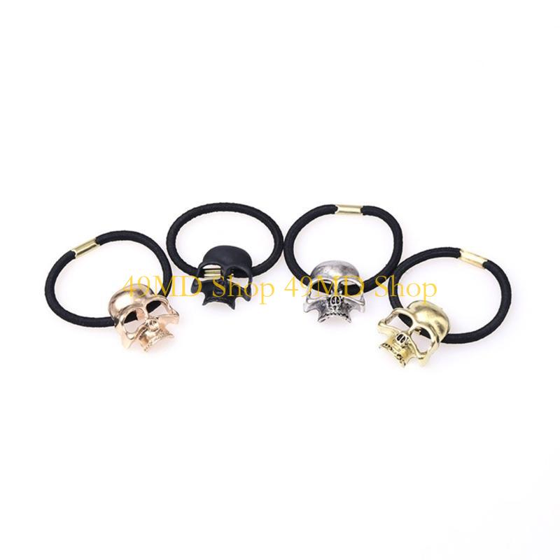 49MD Skull Hair Tie Skull Scrunchies Halloween Ponytail Holder Skull Elastic Bands Goth Hair Tie Punk Hair Scrunchies