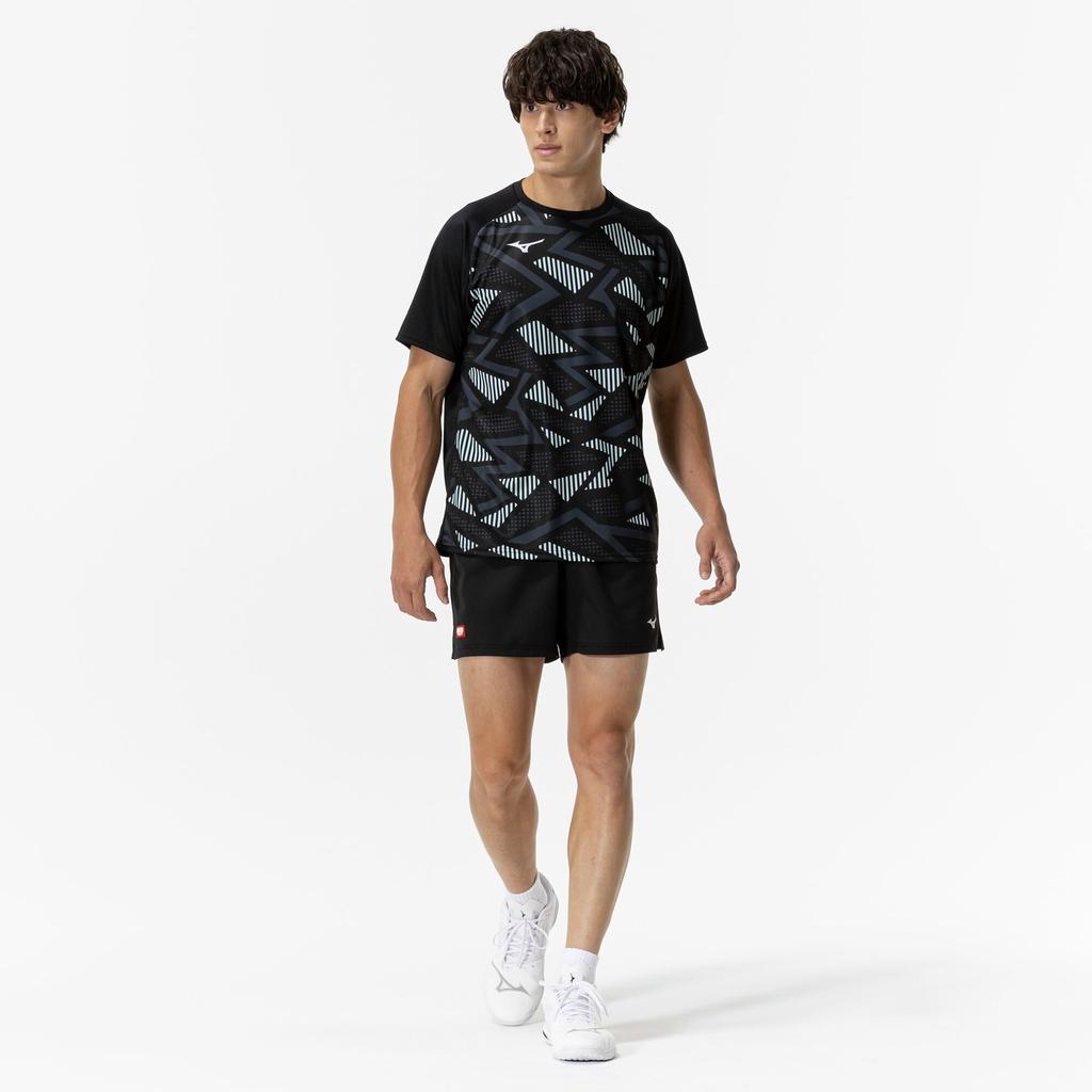Mizuno Table Tennis Game Short JTTA Black Shirt, Sleeve, Certified, Moisture-Wicking, Quick-Drying, Unisex, 82JAC104,