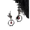 Retro Gothic Ancient Thorny Vine Leaf Rose Flower Red Crystal Dangle Earrings for Women Hallowmas Fashion Jewelry Accessories