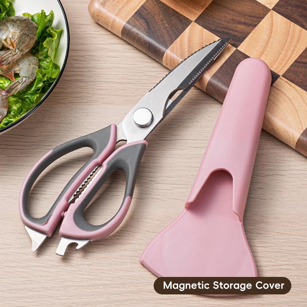 

Высококачественные мощные кухонные ножницы 6 в 1, съемный многофункциональный магнитный чехол для хранения, рубанок для чистки рыбьей чешуи, штопор для орехов B розовый