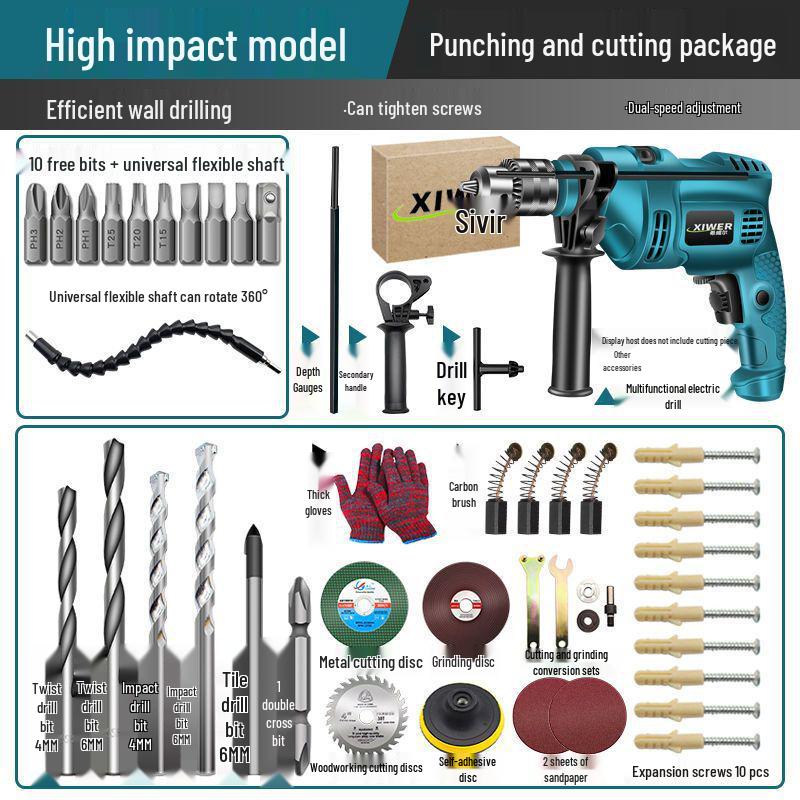 Handheld Electric Drill Set: Multi-Function Wall Drill & Power Tool for Household Use