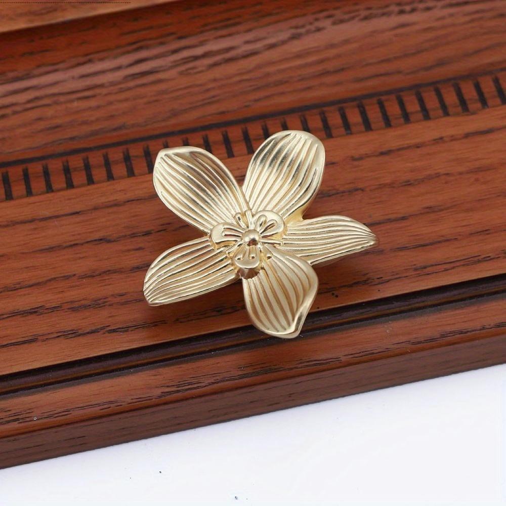 4pcs Flower Drawer Knobs Flower Cabinet Knobs Dresser Knobs 2.4 Inch (61mm) Gold Cabinet Door Knobs