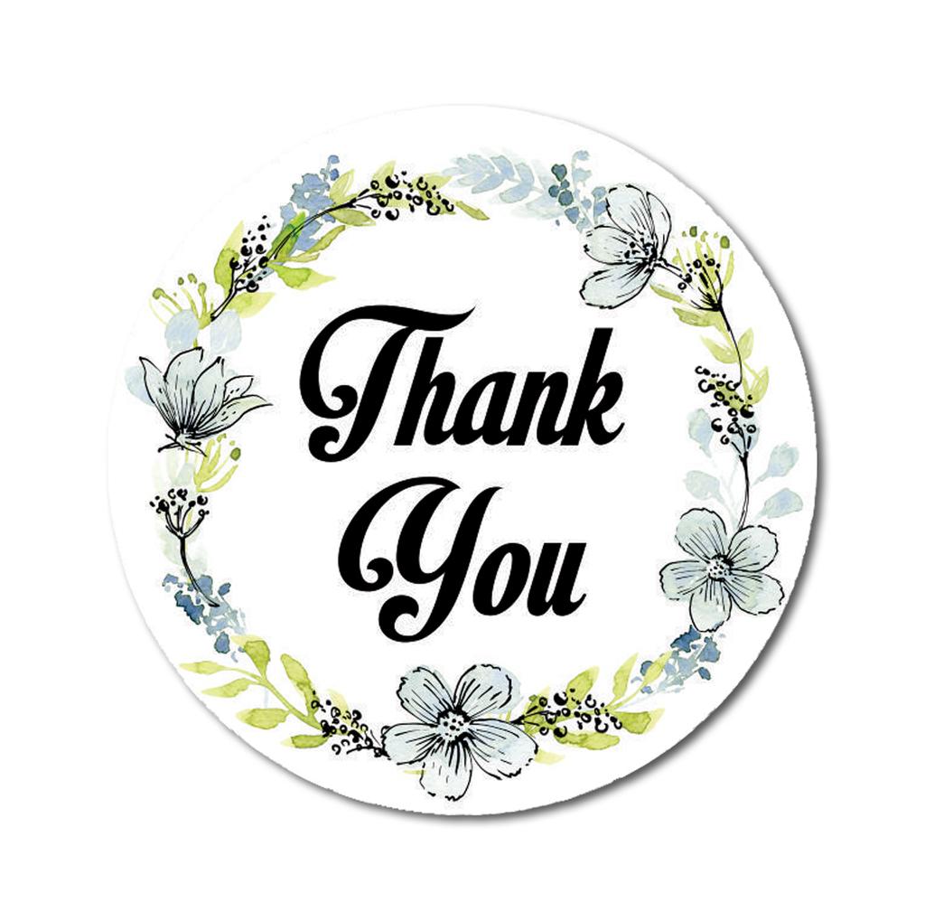 Darling Souvenir 1.6 Inches Round Daffodil Wreath Elegent Personalized Black Thank You Stickers-45