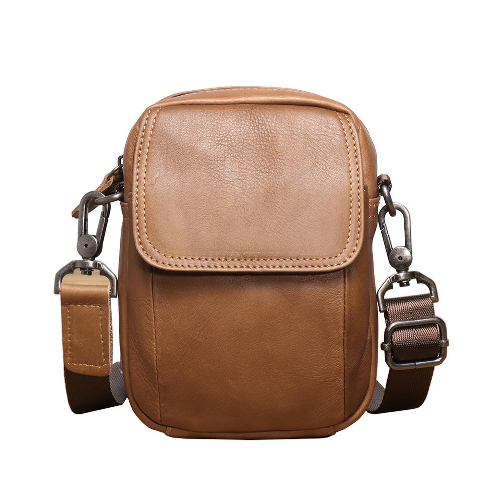 Leather Messenger Bag Business Casual Shoulder Bag First Layer Cowhide Simple Versatile Men'S Fanny Pack Mobile Phone Bag