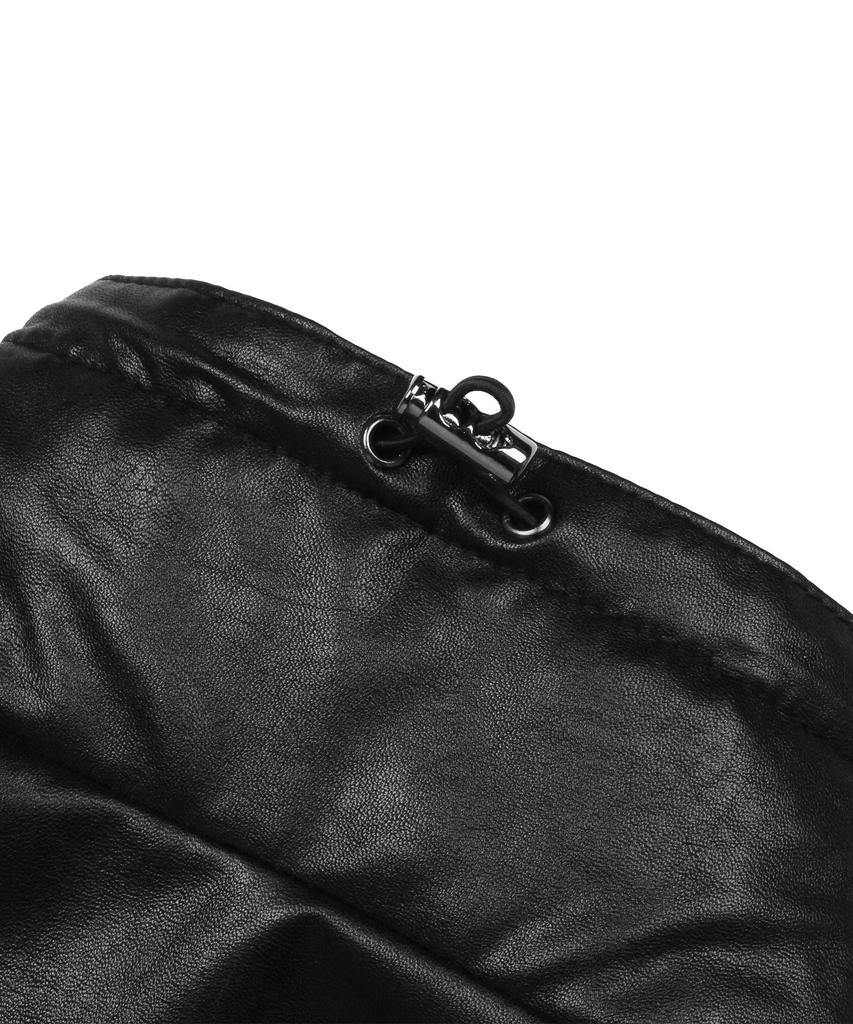 Doffjason Oversized Vegan Leather Windbreaker Jacket (Black)