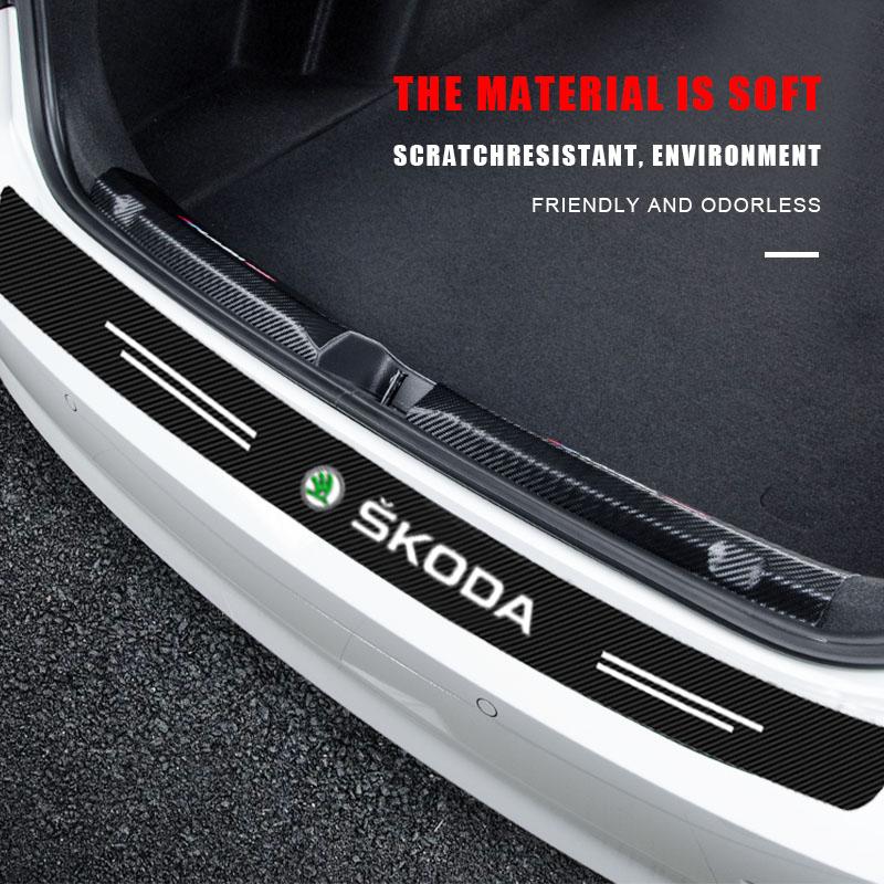 AAFN1 Carbon Fiber Car Rear Bumper Trunk Guard Protected Sticker For Skoda Octavia Fabia Kamiq Kapoq Kodiaq Rapid SCALA Superb