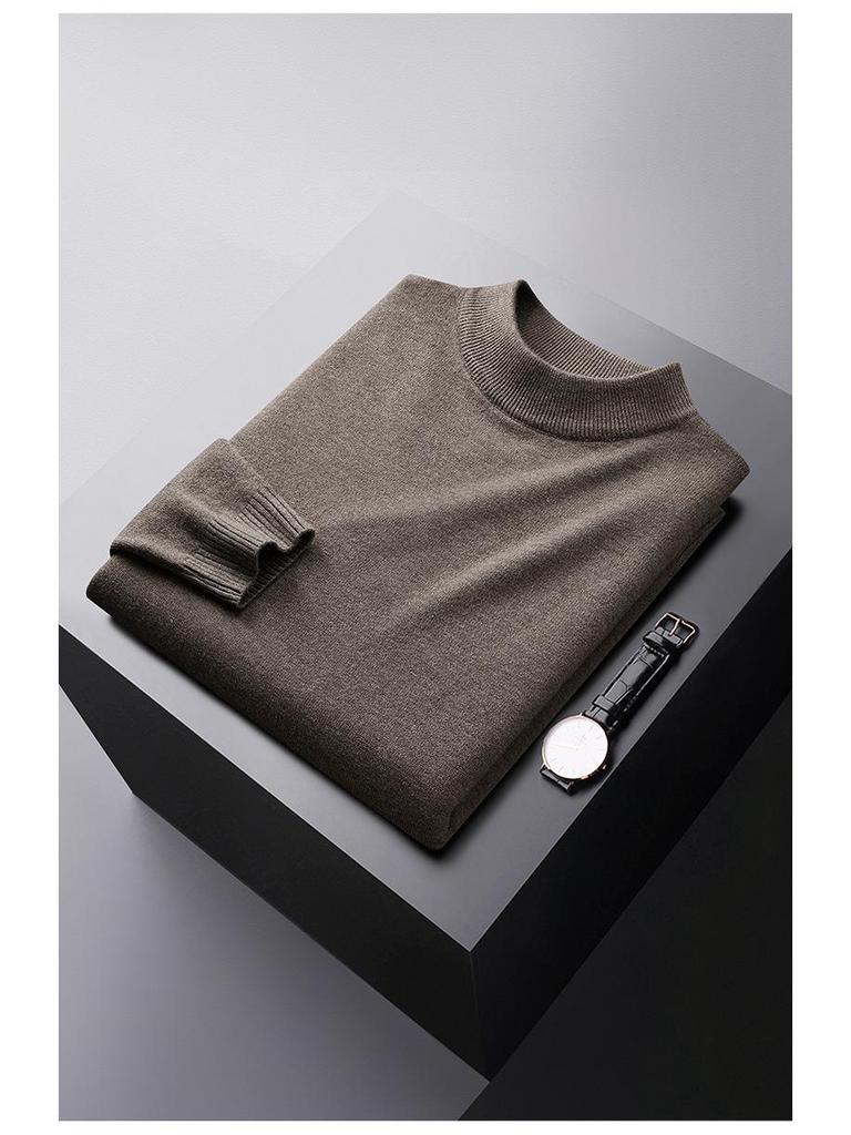 Men's Heavyweight Half-High Collar Velvet Sweater - Thick, Warm, Knitted Base Layer for Winter