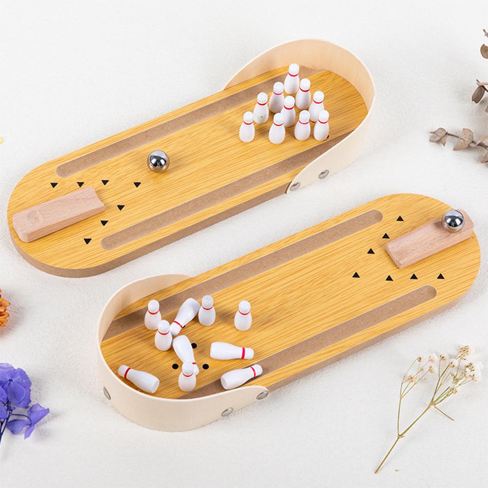 Desktop Mini Bowling Game Set, High-End Small Safe Wooden Innovative Desktop Game, Wooden Parent-Child Fun Toy Best Gift for Kid