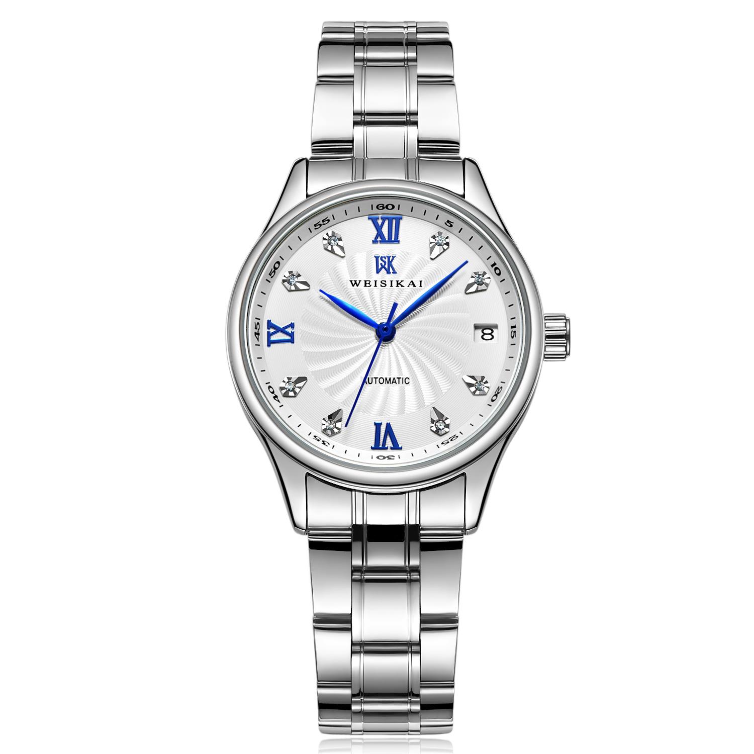 

WEISIKAI 146A Женские часы Новые ТОП Бренд Роскошные Женские Часы С Коробкой Водонепроницаемые Люминесцентные Календарь Автоматические Женские Механические Часы белый