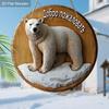 2D flat wooden hanging decorative signs, home wall or door decoration, garden decoration, the pattern is a polar bear, housewarming gift for friends