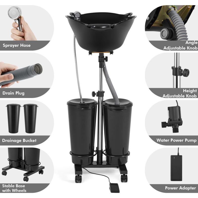 Vertical Electric Hair Wash Basin Hair Salon Portable Double Bucket With Water Pump Movable Shampoo Basin