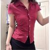 Summer New Fashion Women's Lapel Striped Short-sleeved Shirt Waist Top