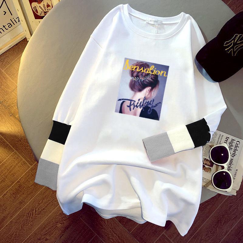 

Женский хлопковый топ с длинным рукавом в корейском стиле, на флисовой подкладке, с цветными блоками XL [Weight: 125-140 jin]