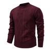 Men's Solid Color Textured Sweater Plus Velvet Thickened Casual Round Neck Warm Knitted Pullover