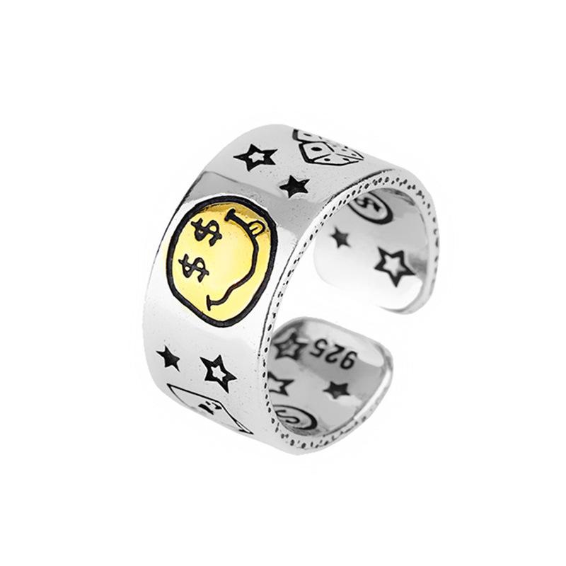 

Ретро кольцо с игральными костями для покера и смайликом для мужчин, цинковый сплав с медным покрытием, панк готика новой школы, регулируемое, унисекс, аксессуары с цирконом 8-10