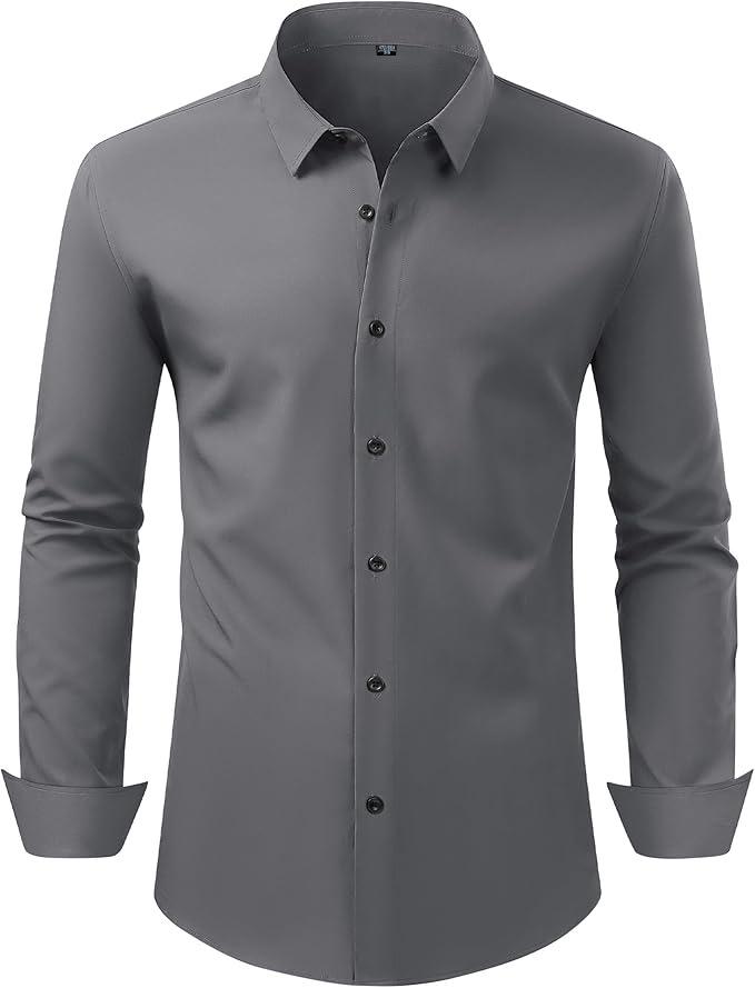 Camisa Social Masculina de Manga Longa Elástica Não Amassa - Cor Sólida