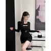 Spring New Sexy Long-sleeved High-elastic Korean Version Tight-fitting Hip-wrapped Waist Short Primer Dress Women's Clothing