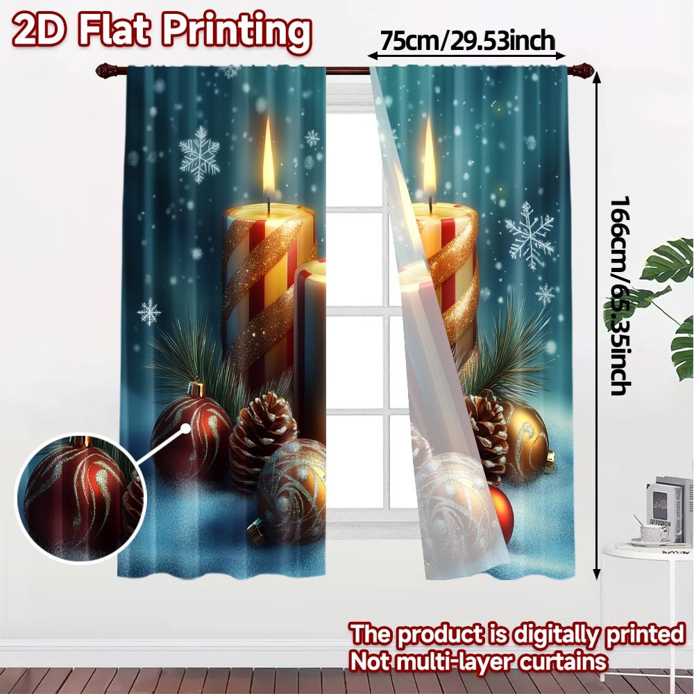 2pcs,Curtains Christmas Candles Pine Cones (3) Pattern Chic Curtains Versatile Polyester Fabric Curtains Art Deco Festive