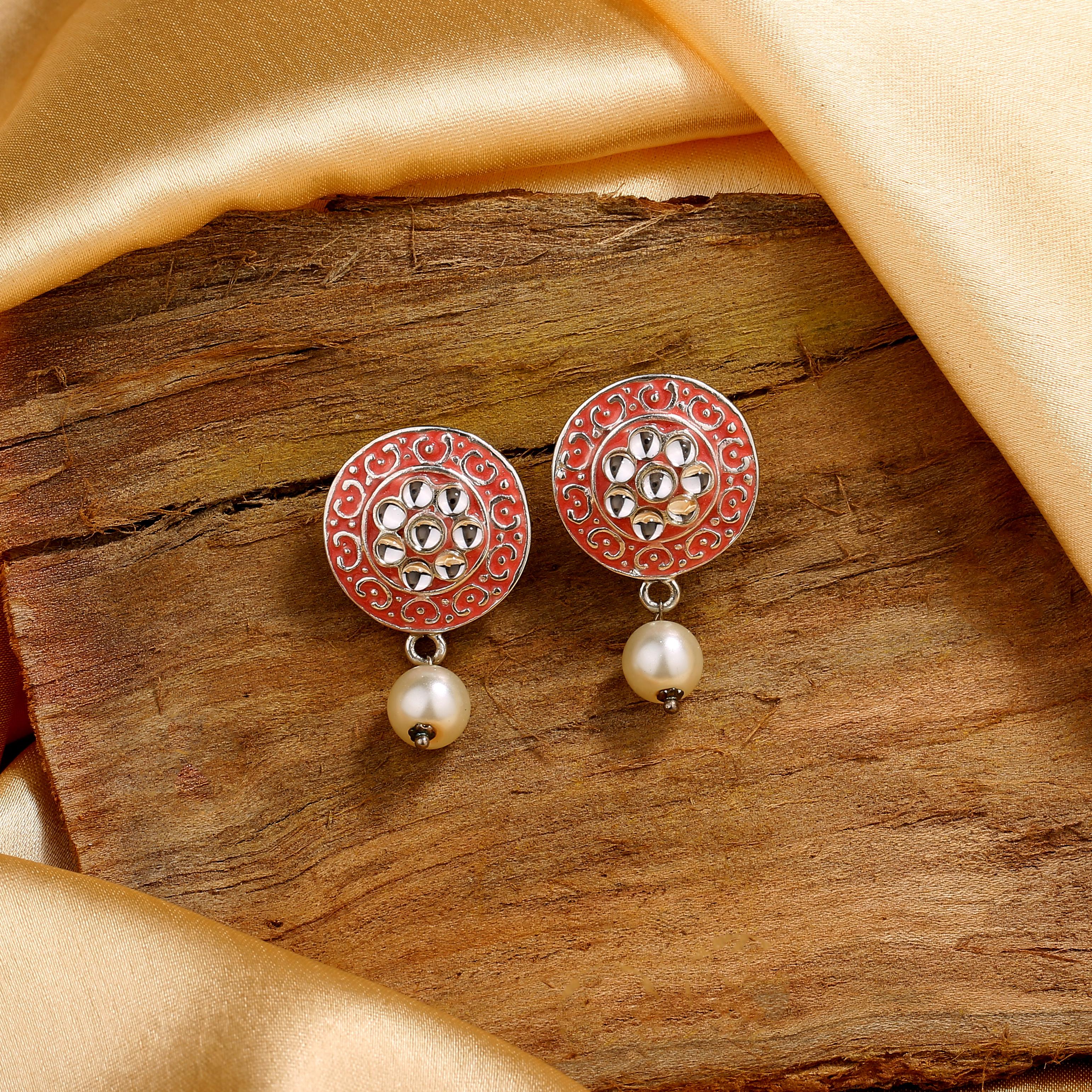 

Серьги-капли Estele Meenakari с родиевым покрытием и жемчугом для женщин