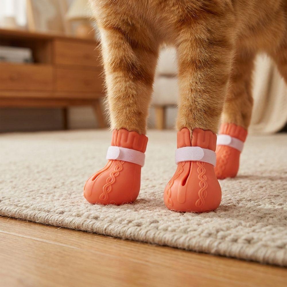 4PCS Anti-Scratch Cat Bath Wash Boots Adjustable Cat Foot Cover Pet Cat Shoes Nail Trimming