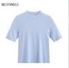 Northern Deer Women's Fine Wool Knit Short Sleeve T-Shirt with Half-High Collar