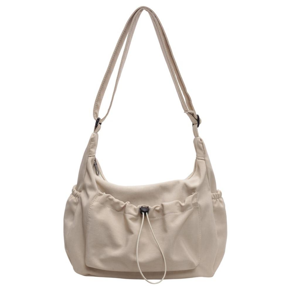 Elastic Rope Drawstring Tote Bag Solid Color Pleated Shoulder Bag Nylon Crossbody Bag  School