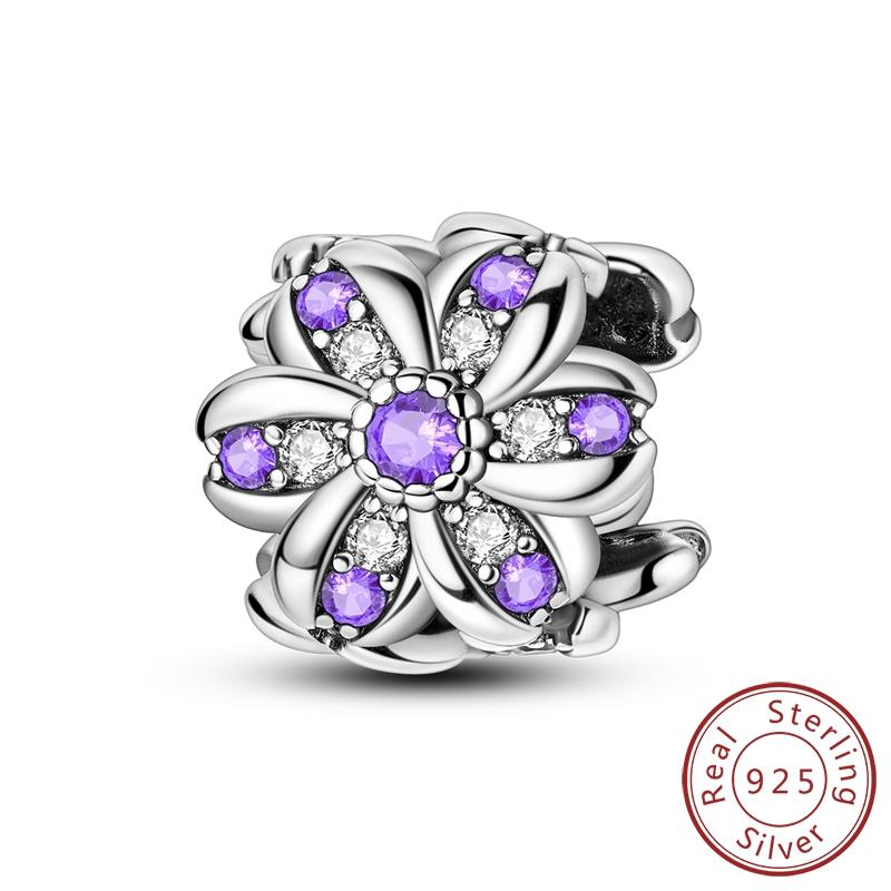 Colored Zirconium 925 Sterling Copper Hollow Moon Heart Shaped Flower&Bear&Love Charm Fit DIY Bracelet Ladies' Gift Zircon