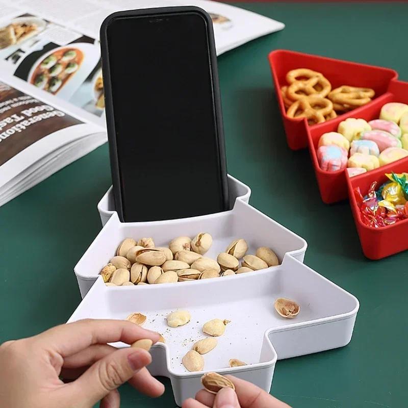 1-10PCS Plastic Divided Fruit Tray Christmas Tree Candy Dish Snack Plate Decorative Compartment Serving Tray for Living Room