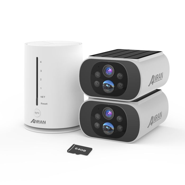 ANRAN 4MP Kit Caméra de Surveillance Sans Fil ,Vidéosurveillance 4CH - 2 caméras batteries solaires+1 station avec 64GB carte sd