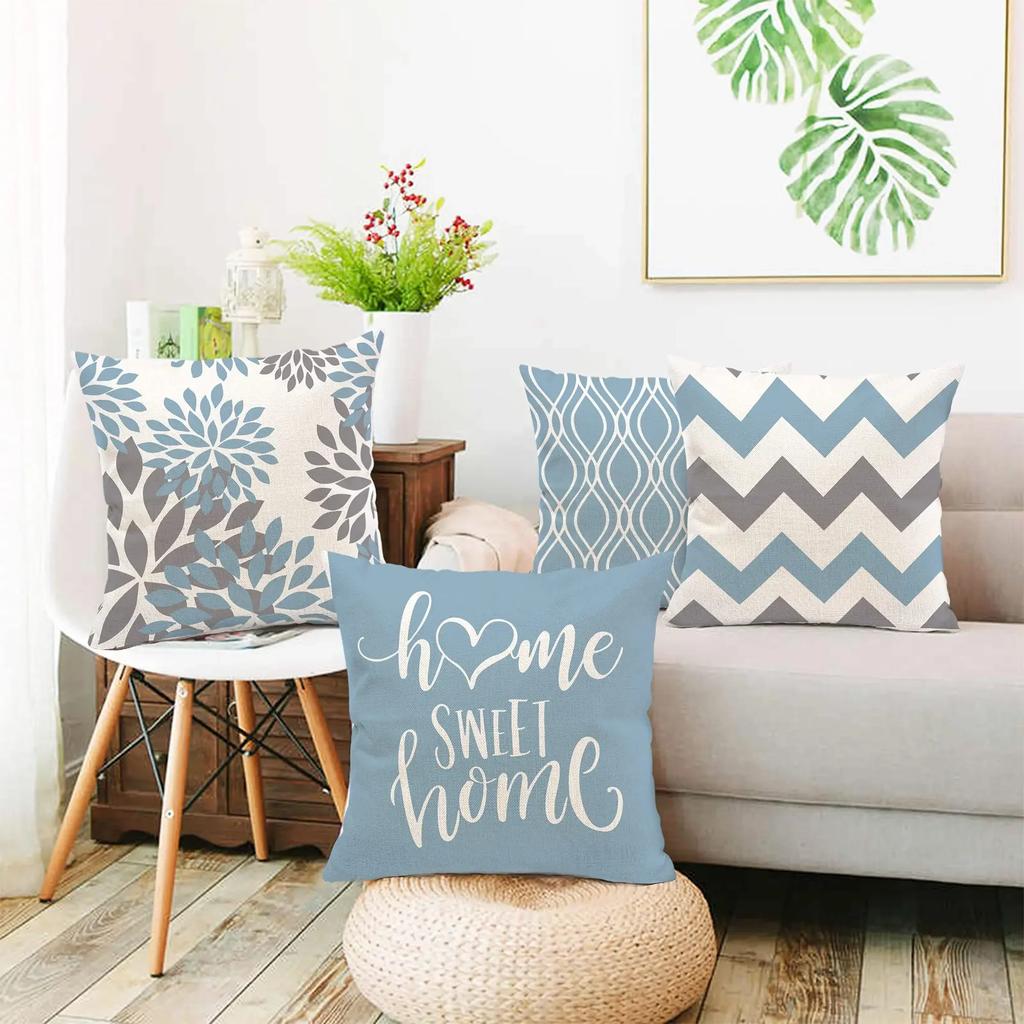 Federa cuscino geometrica lino blu lago bianco fodera cuscino divano decorazione casa può essere personalizzata per te 40x40 45x45 50x50 60x60