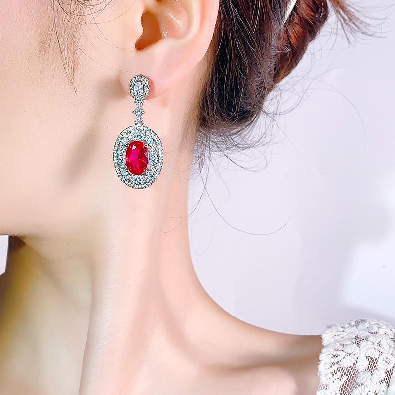 New Earrings Accessories Fashion Colorful Treasure S925 Silver Needle Light Luxury High-end Versatile Zircon Hollow Women's