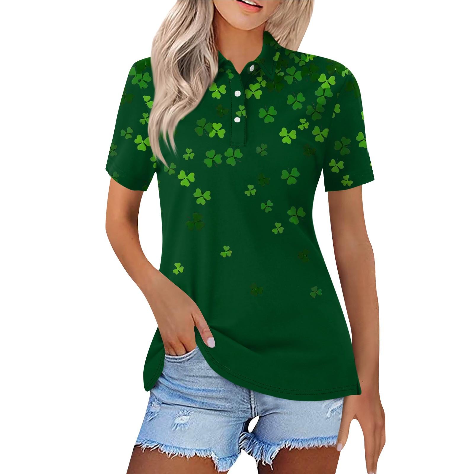 

Women s Fashion Casual Shirt Printed Button Short Sleeve XL зелёный