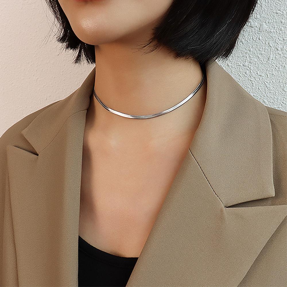 Flat Snake Chain Necklaces Matching Bracelets In 18k Gold Plated Stainless Steel Herringbone Chains Necklace Bracelet  For Women