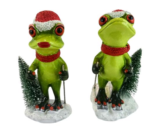 Christmas Frog Figurine In Santa Hat with Christmas Tree