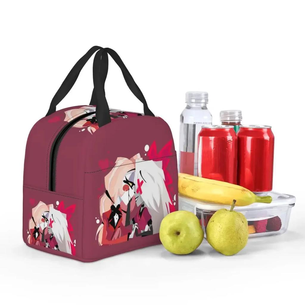 Charlie And Vaggie Valentines Hazbin Hotels Insulated Lunch Bag for School Cooler Thermal Food Box Tote Lunch Boxes Container