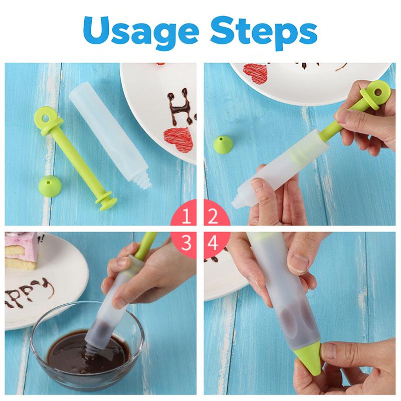 4-Head Piping Tip Set Silicone Chocolate Butter Piping Pen Piping Bags Piping Bottles Writing And Baking Tools