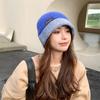 Big head circumference knitted bucket hat women's autumn and winter warm color matching versatile plain bucket hat fashionable color wool hat men