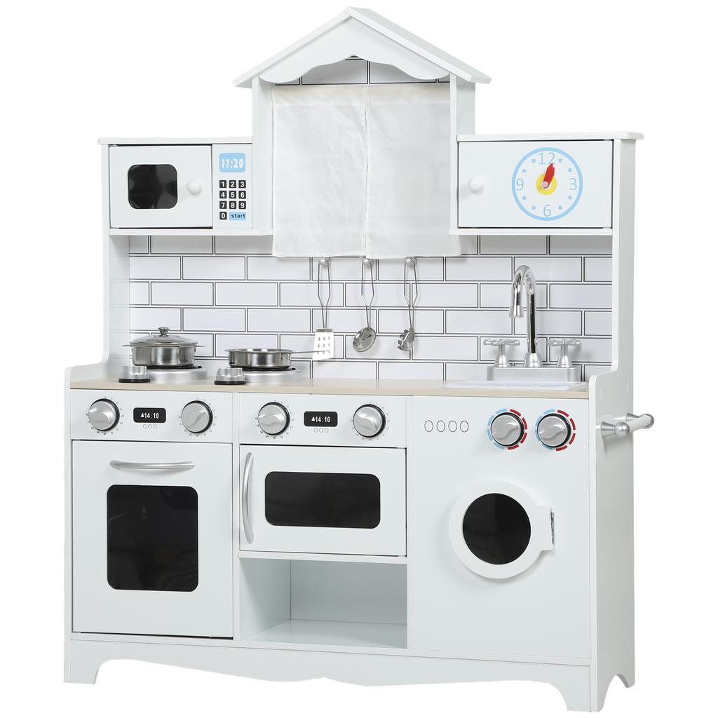 Kids Kitchen Play Kitchen with Oven Sink Sound Function and Accessories Gift for Girls Boys 3-6 Years White