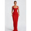 Women's Long Sleeve Slim Fit Corset Strappy Solid Bodycon Maxi Dress, Casual Pure Aesthetic Evening Dress for Europe America