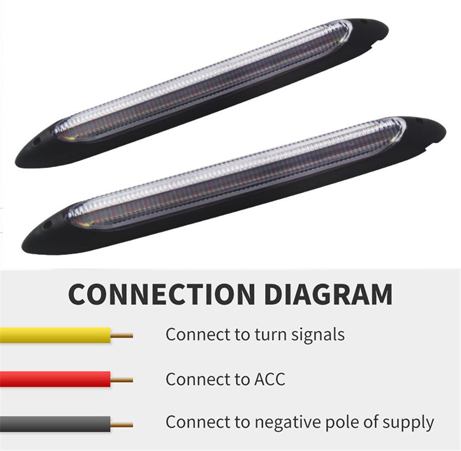2×9.25" Universal Car LED Daytime Running Light Scan Waterproof Headlight Strip Sequential Flow Yellow Turn Signal White DRL Light