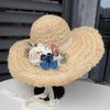 Large Brim Strap Lafite Straw Hat Women's Summer Breathable Straw Hat Seaside Beach Vacation Sun Hat