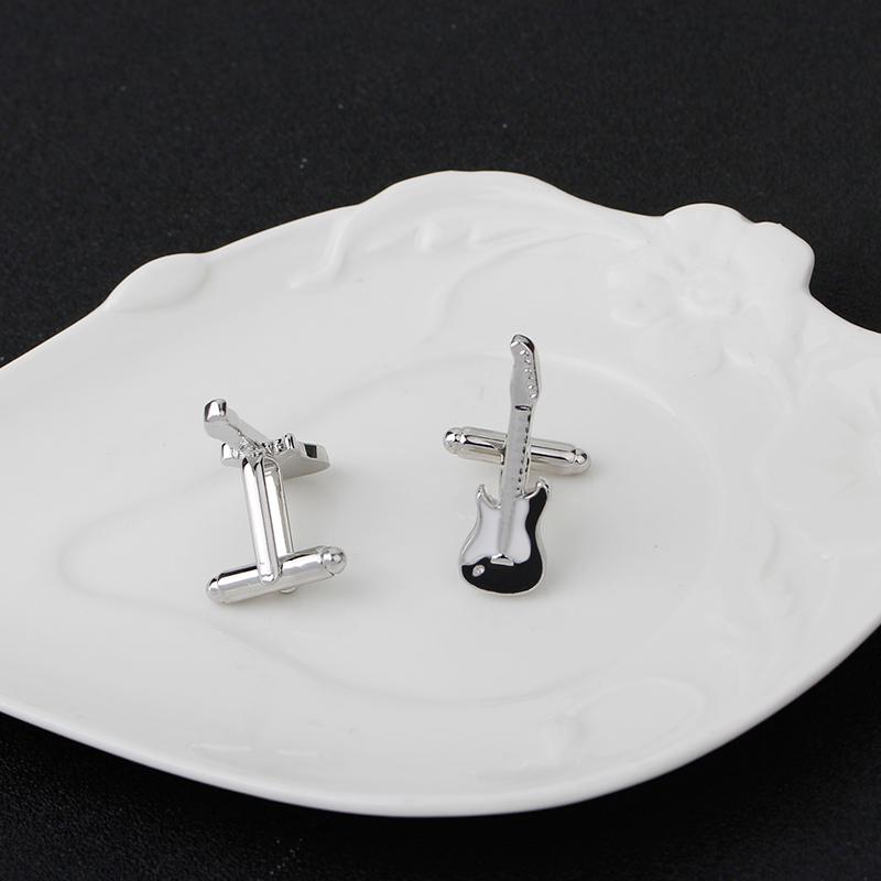 Funny Mens Guitar Shaped Enamel Cufflinks Musical Instrument Design Sleeve Button Music Fans Jewelry Silver Tone
